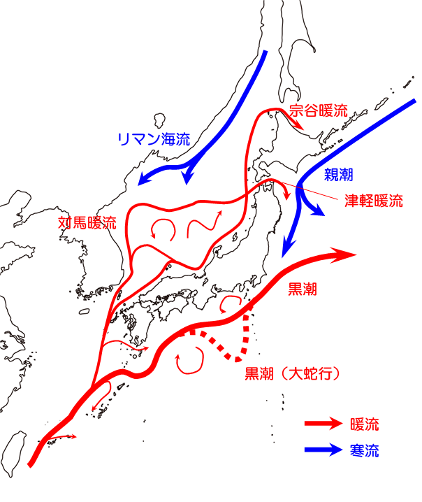 図 日本近海の海流図。
