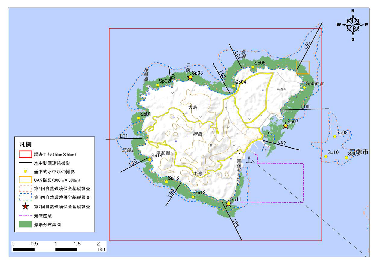 図 現地調査計画の例（四国-九州沿岸海区 大島海域）