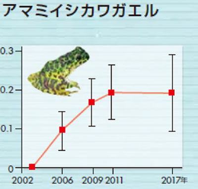 在来種の発見頭数（アマミイシカワガエル）